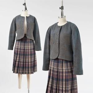 Vintage Ungaro Paris Jacket Blue and Black Woven Button Down Jacket M